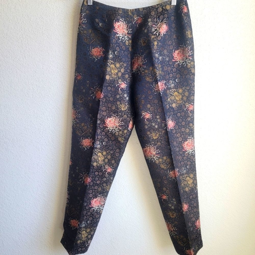 Floral Silk Pants Black